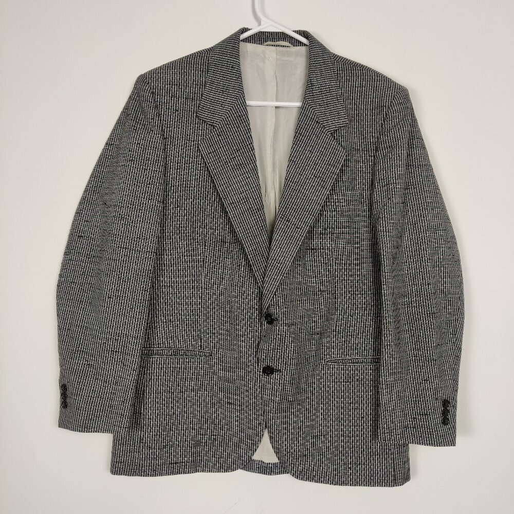Fiori Men's Blazer Size 40S Black White Wool Mini Check Quiet Luxury Old Money